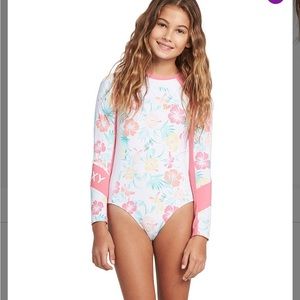 Barbie White Retro Hibiscus Color Block Rashguard - Girls